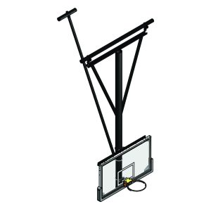 Bent Single Post Rear-Braced Rear-Folding Ceiling Hung Basketball Backstop
