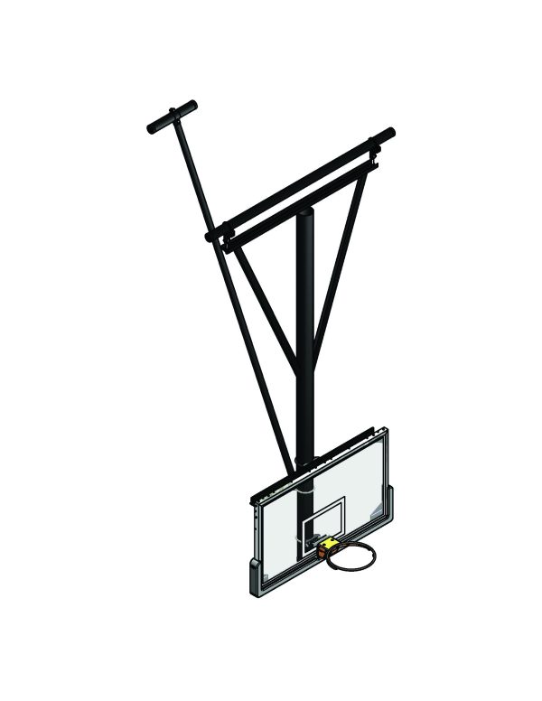 Bent Single Post Rear-Braced Rear-Folding Ceiling Hung Basketball Backstop