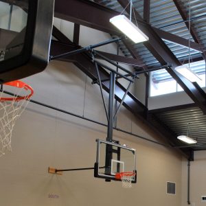 Single Post Wall-Braced Stationary Ceiling Hung Basketball Backstop