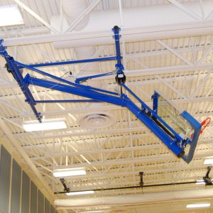 Bent Single Post Front-Braced Front-Folding Ceiling Hung Basketball Backstop