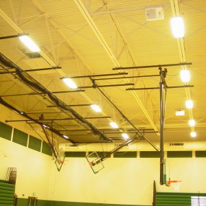 Single Post Rear-Braced Rear-Folding Ceiling Hung Basketball Backstop