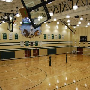 Single Post Side-Braced Side-Folding Ceiling Hung Basketball Backstop - Image 2