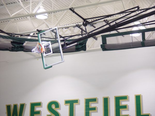 Single Post Side-Braced Side-Folding Ceiling Hung Basketball Backstop