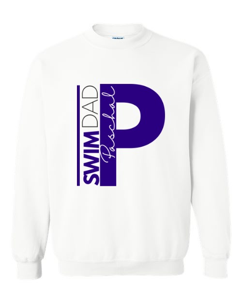 Paschal Panthers white crewneck sweatshirt with the Swim Dad design