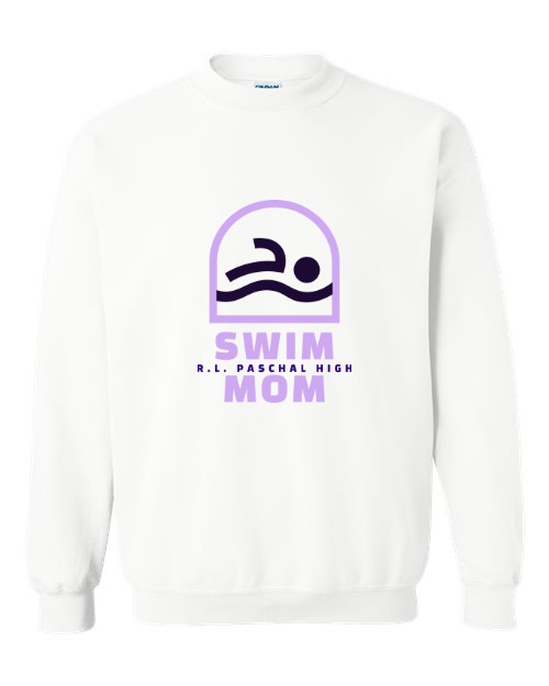 Paschal Panthers white crewneck sweatshirt with the Swim Mom design