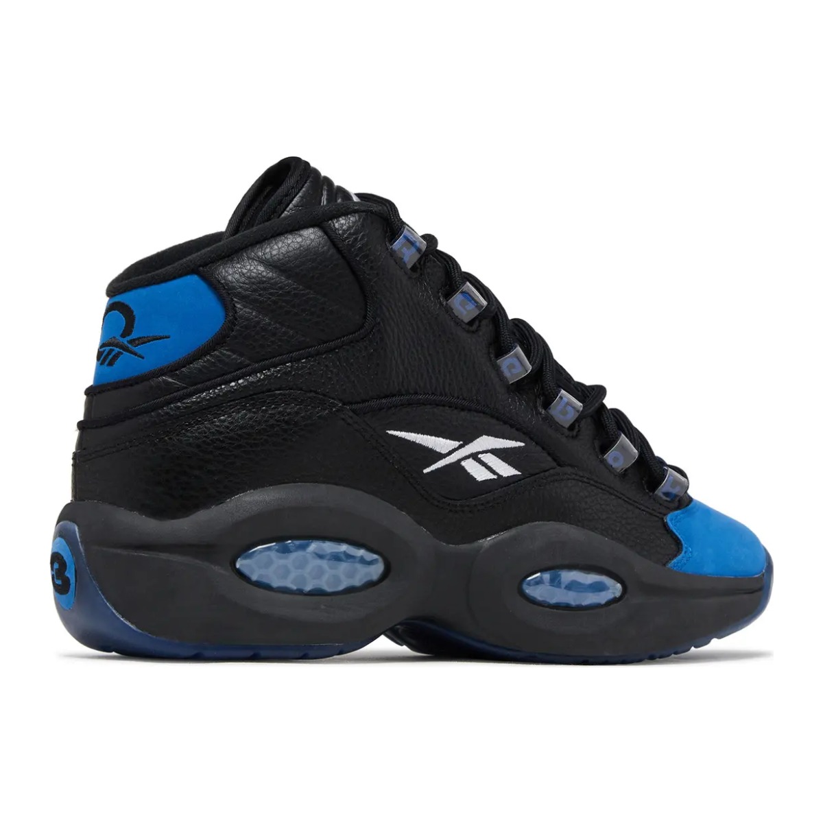 Reebok Question Mid Black/Blue rear three-quarter