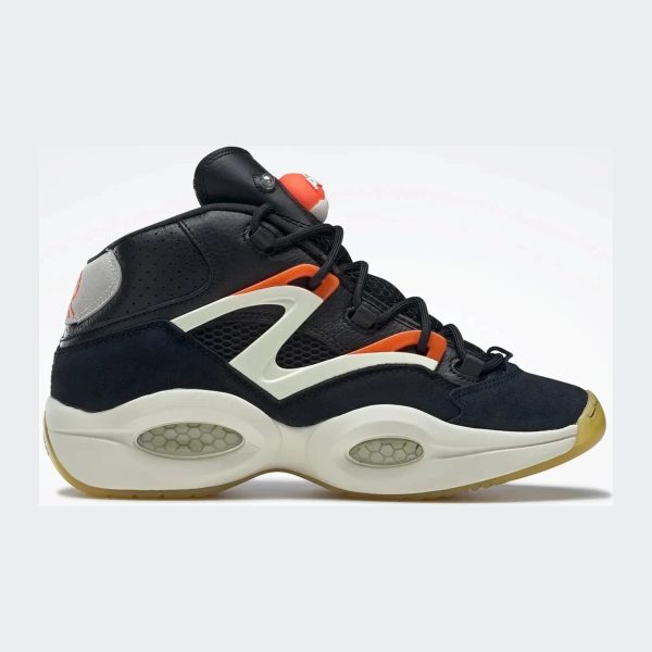 Reebok Question Mid Pump Black/Orange/Cream lateral profile