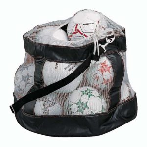 Deluxe mesh soccer ball bag with shoulder strap, holds twelve balls