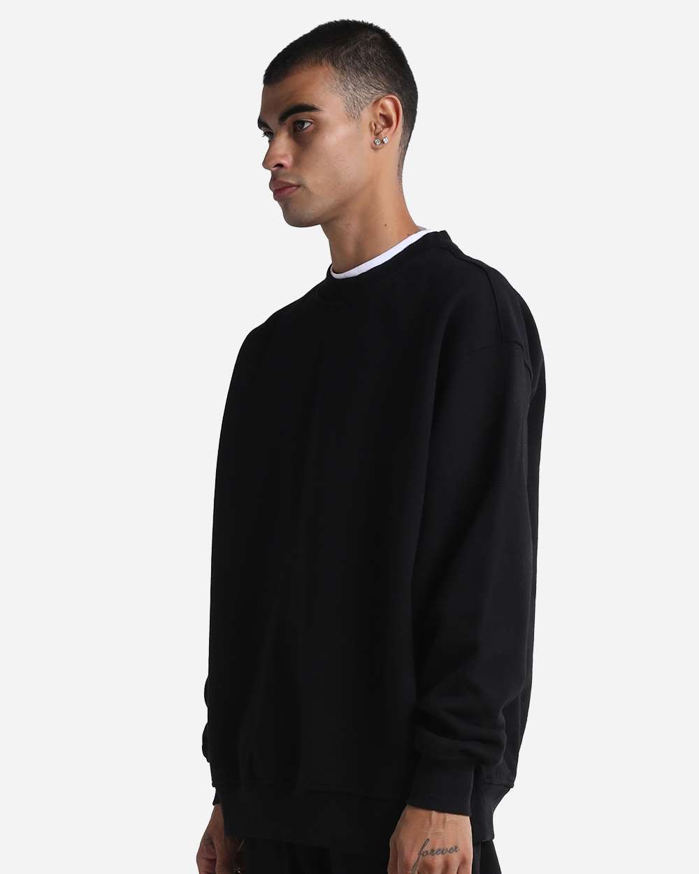 Grey Bunker Max Heavy Crewneck in Black, side