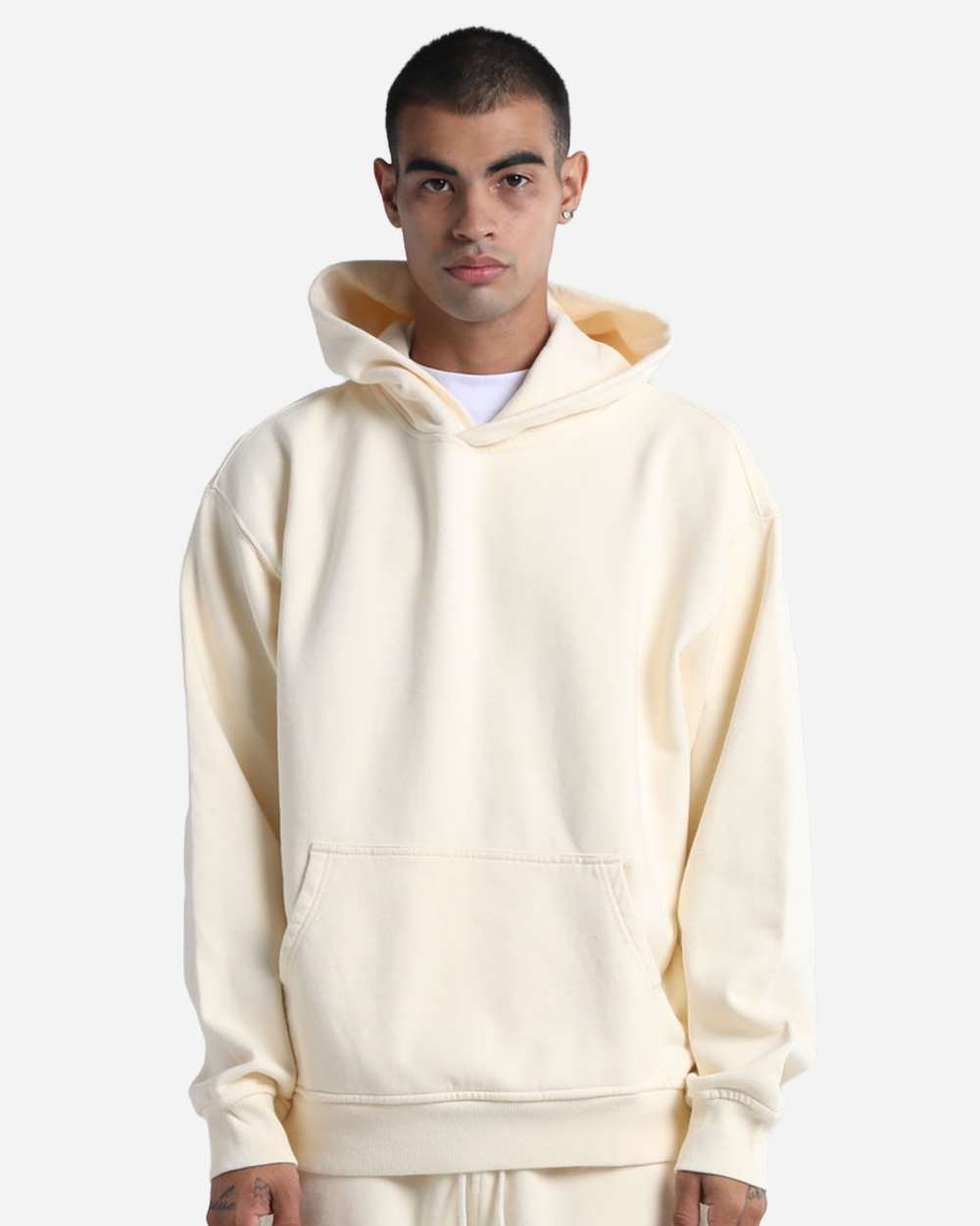 Grey Bunker Max Heavy Hoodie in Cream, front
