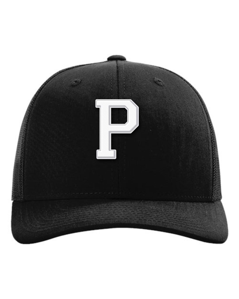 Paschal Panthers snapback cap, black, with raised white Paschal P patch on the front