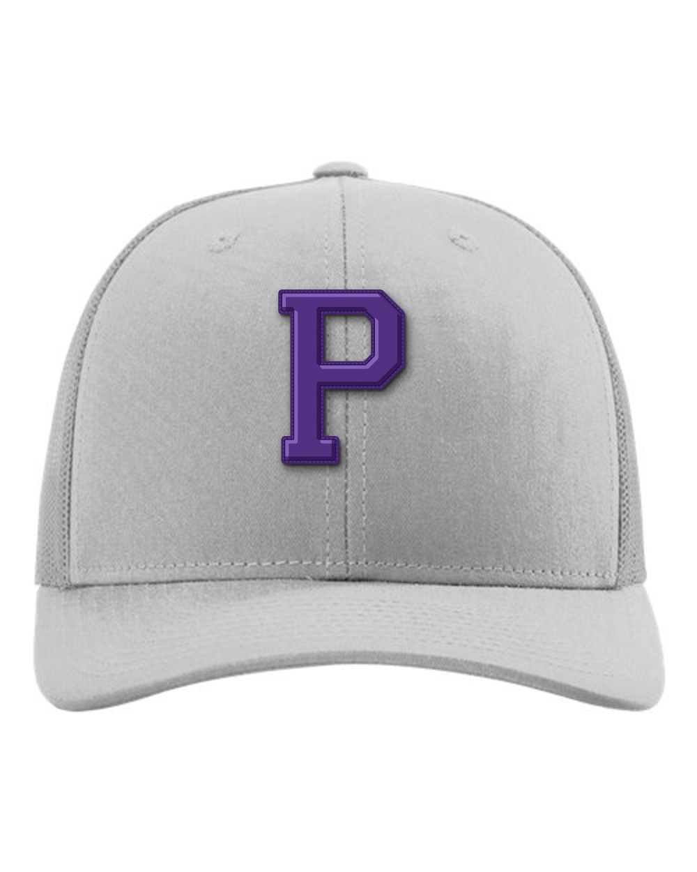 Paschal Panthers snapback cap, grey, with raised purple Paschal P patch on the front