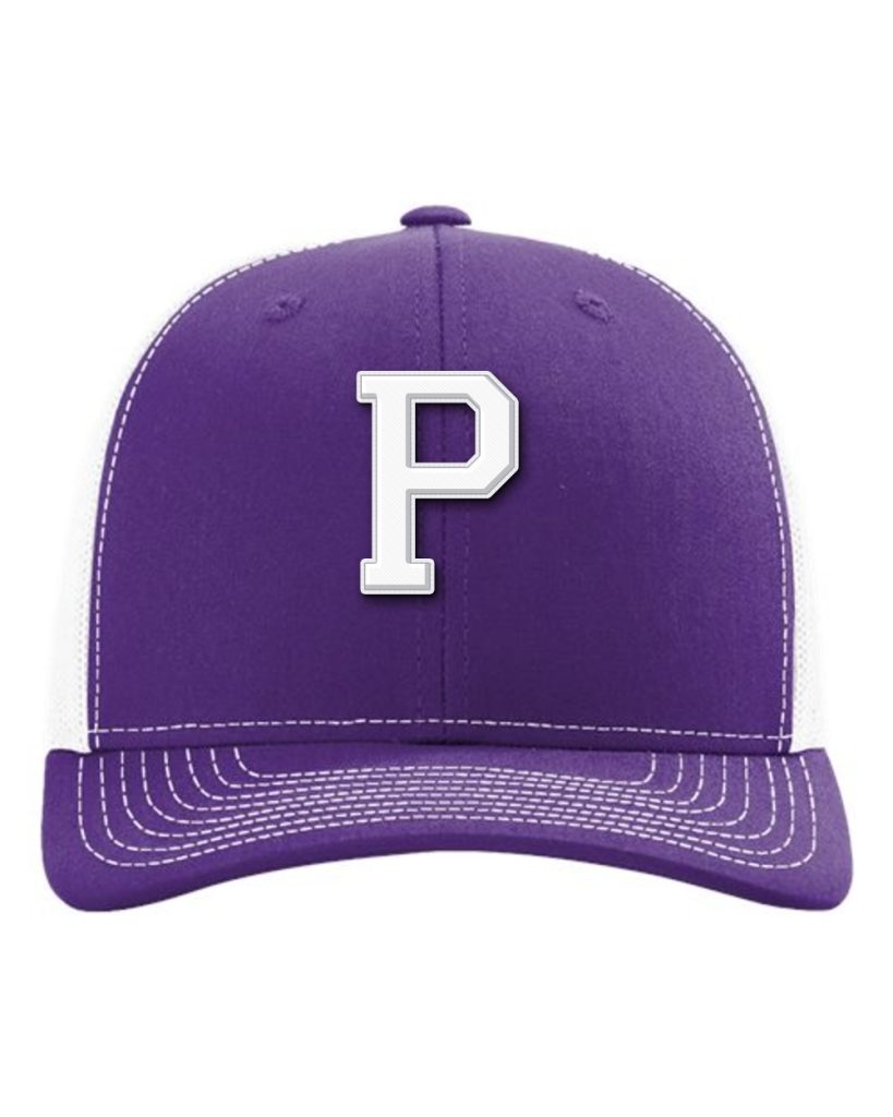 Paschal Panthers snapback cap, purple/white, with raised white Paschal P patch on the front