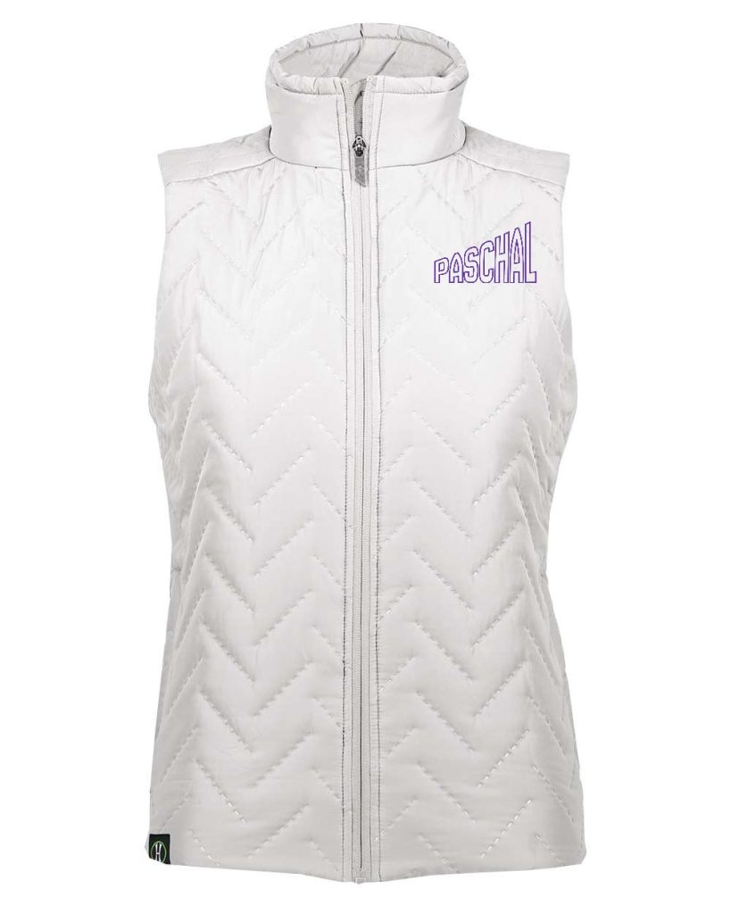 Paschal Panthers Quilted Vest white with purple PASCHAL wordmark