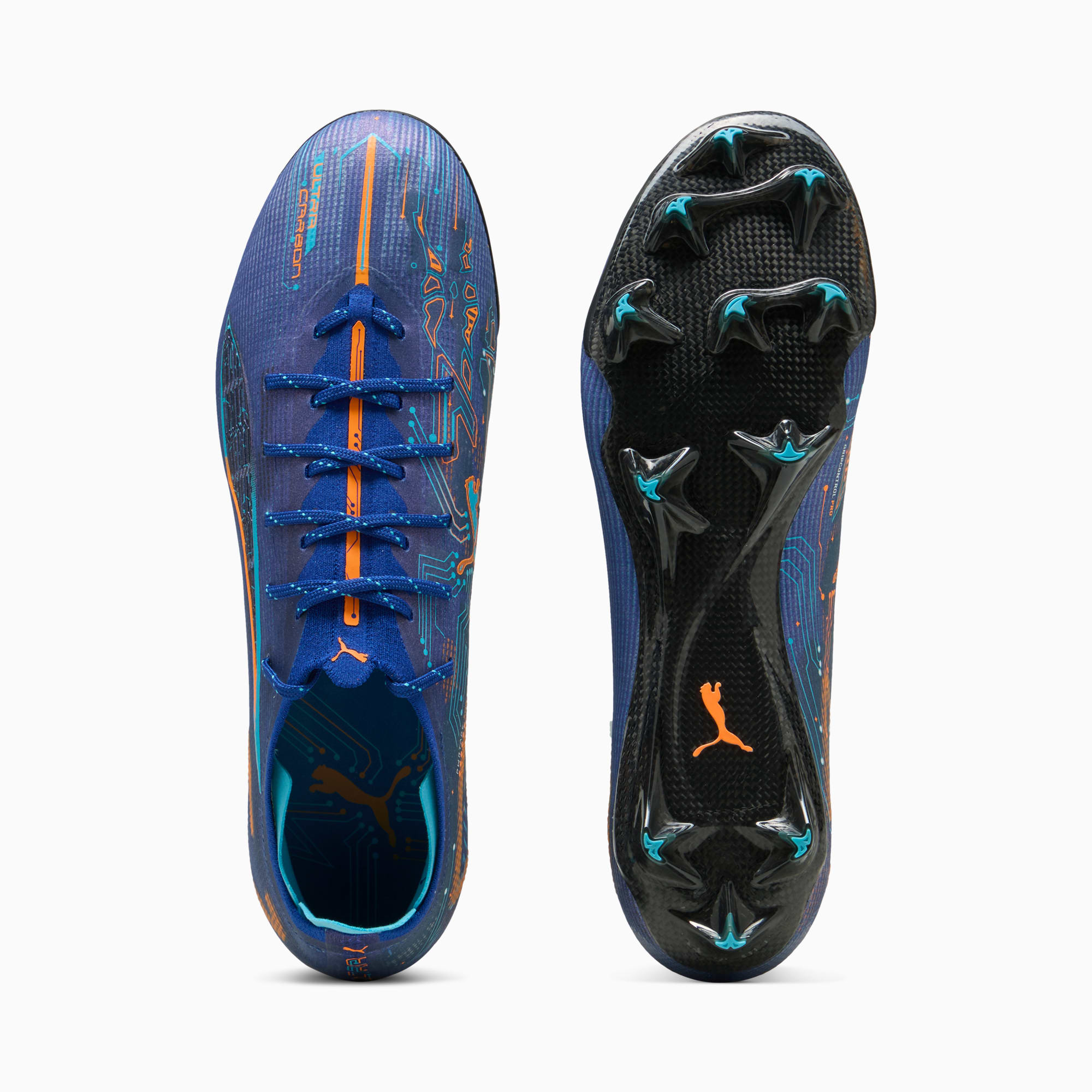 PUMA Ultra 5 Carbon Speed FG — Vivid Blue / Heat Fire — Men’s 13