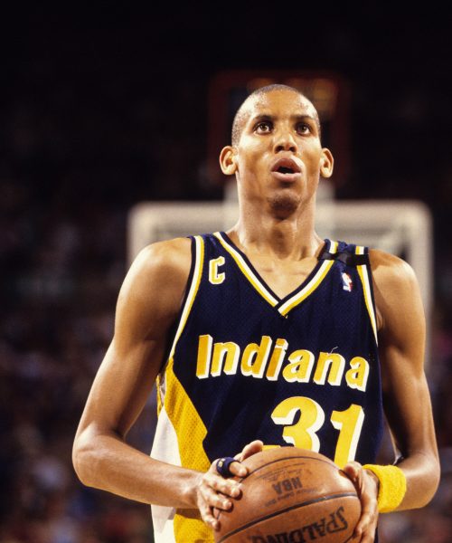 1994-1995: Reggie Miller #31 of the Indiana Pacers plays against the New York Knicks at Madison Square Garden.
